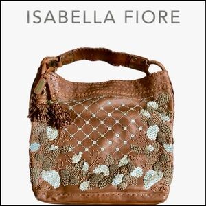 ISABELLA FIORE➕Carino Coco Puff Cognac Beaded Lambakin Bag